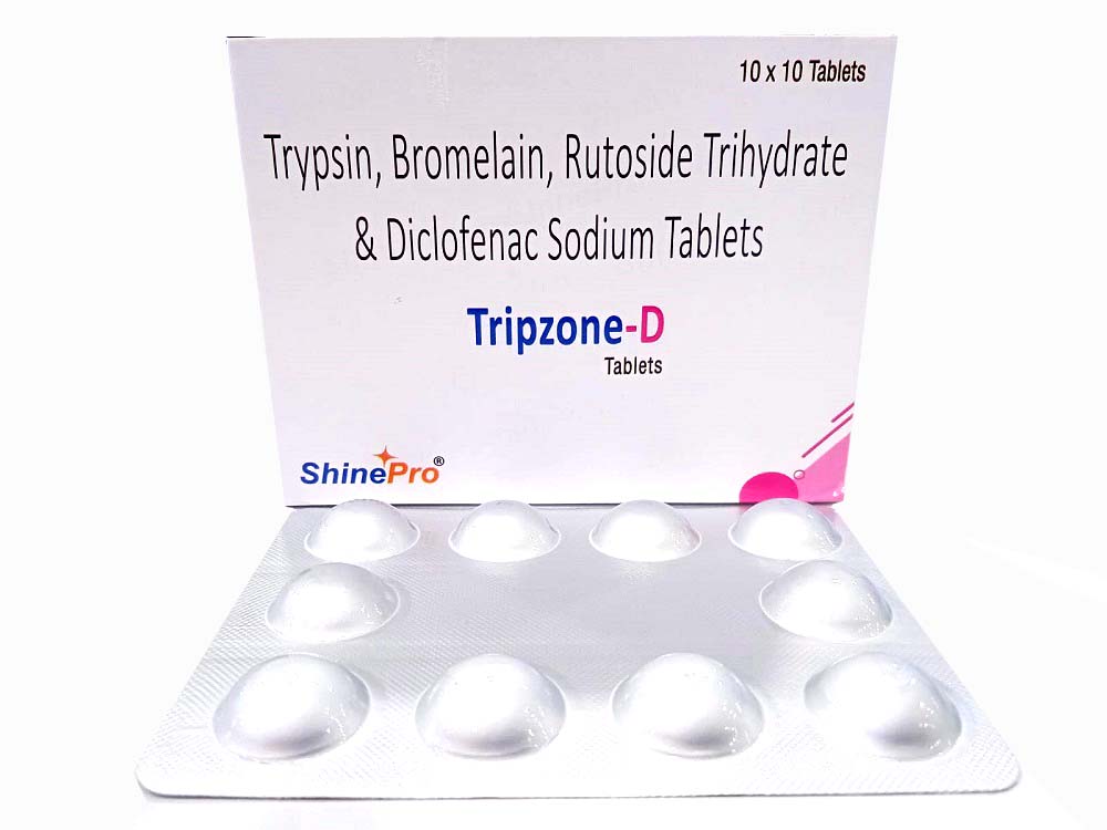 Trypsin 48mg Bromelain 90mg  Rutoside Trihydrate 100 mg  Diclofenac 50 mg
